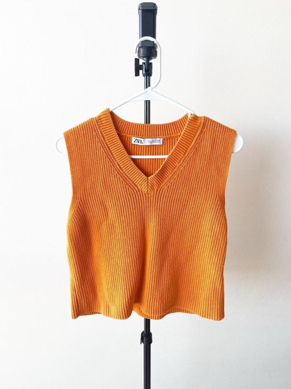 Zara Orange V-Neck Knit Vest Size S